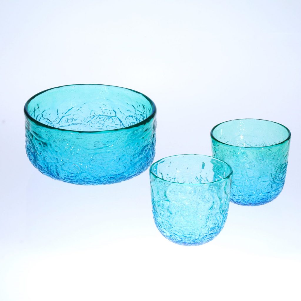 ガラス工芸 黒木国昭 金彩 オーシャンブルー 花器 鉢 器 硝子【CK94